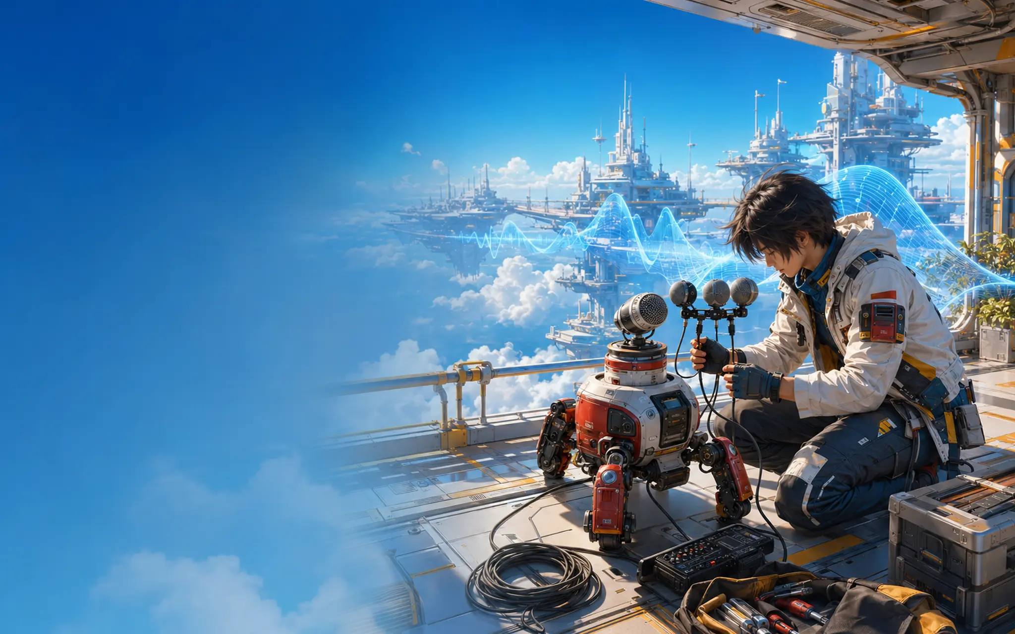 A creator and recording robot on a CyberKen sky platform
